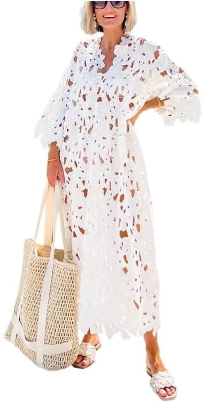 Dresses for Women 2024 Casual Loose Beach Vacation Cover-up lace | Amazon (US)