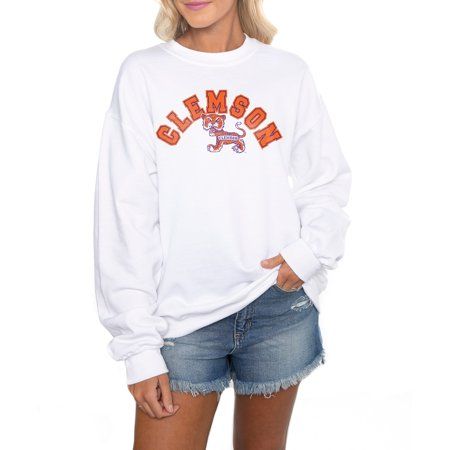 Women s Gameday Couture White Clemson Tigers Rewind Time Perfect Crewneck Pullover Sweatshirt | Walmart (US)