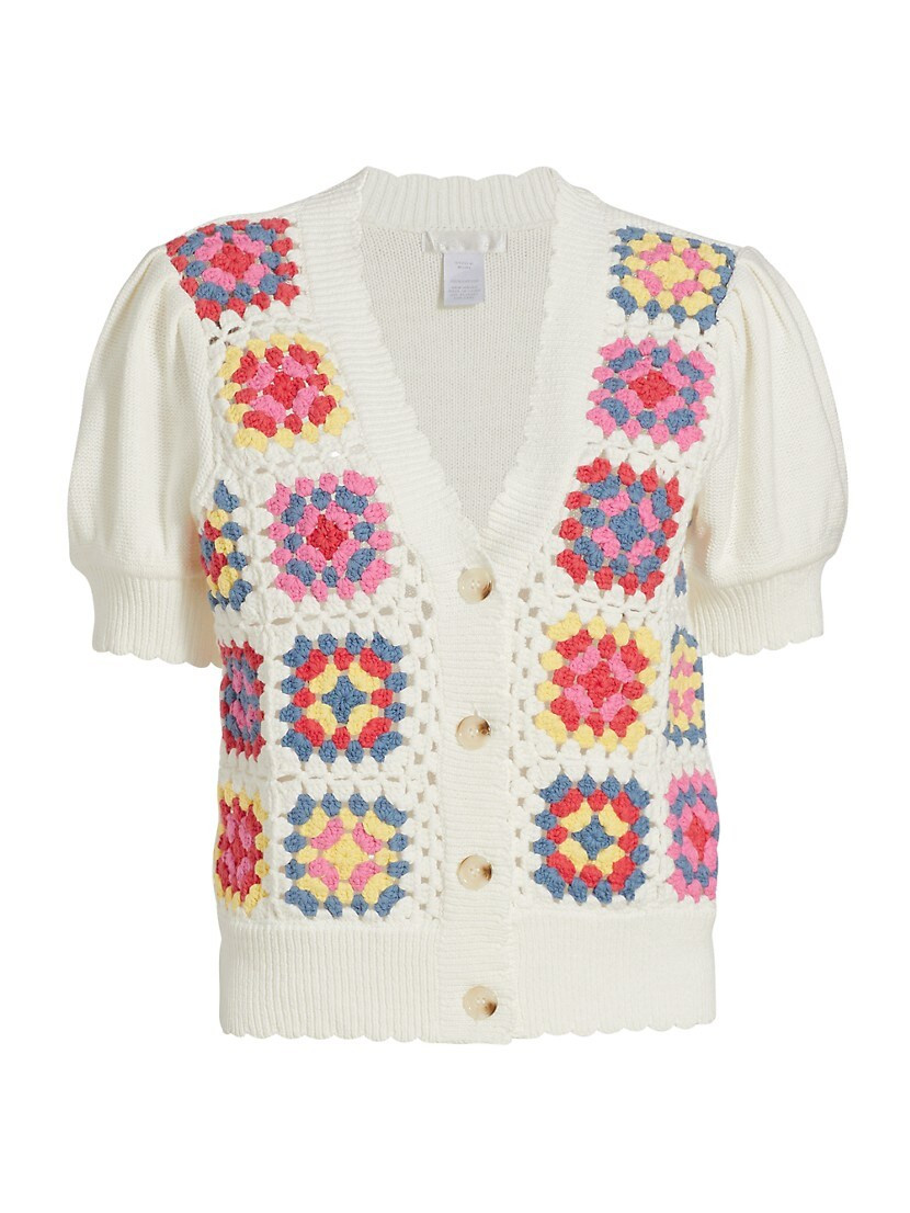Crochet Puff-Sleeve Cardigan | Saks Fifth Avenue