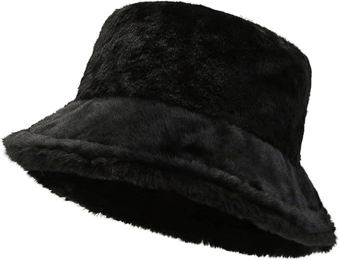 Women Plush Fluffy Bucket Hat Warm Lining Winter Faux Fur Cozy Wide Brim Winter | Amazon (US)