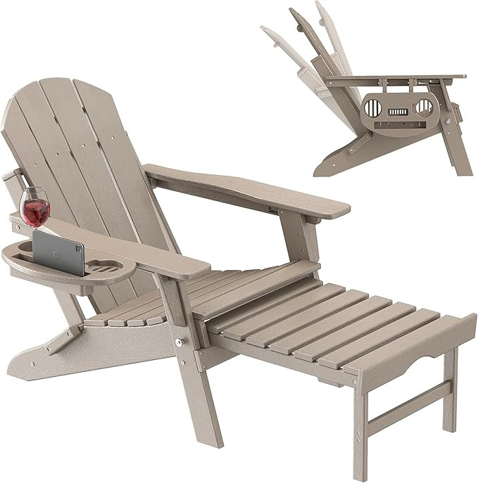 Adjustable Adirondack Chair with Retractable Ottoman, HDPE Folding Adirondack Chair with Cup Hold... | Amazon (US)