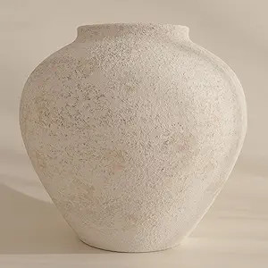 SilkSerenade Large White Round Vase for Flowers & Table Centerpieces - 11 Inch Rustic Textured Ea... | Amazon (US)