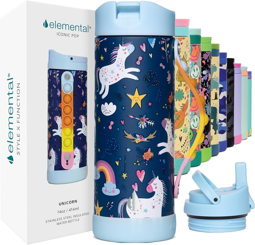 Elemental Iconic 14oz Kids Insulated Water Bottle w/Straw & Pop-It Handle | Amazon (US)