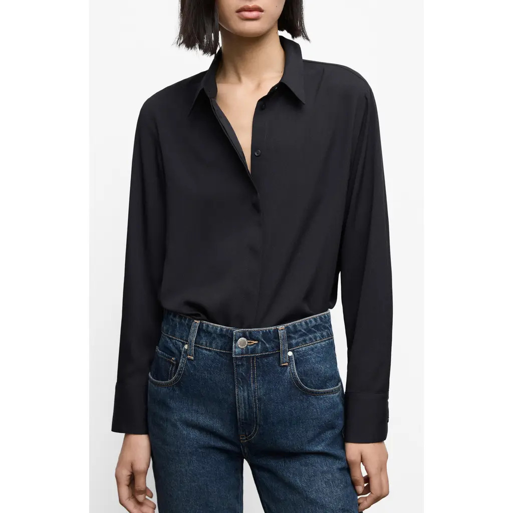 MANGO Print Button-Up Shirt in Black at Nordstrom, Size 8 | Nordstrom