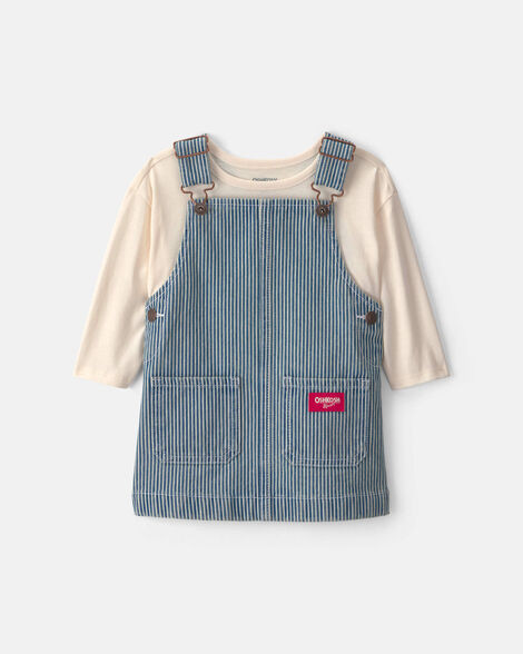 Baby Girl 2-Piece Hickory Denim Long-Sleeve Overall Set - Light Wash - OshKosh B'gosh | Carter's | Carter's Inc