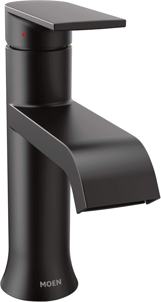 Moen 6702BL Genta One-Handle Single Hole Modern Bathroom Sink Faucet with Optional Deckplate, Mat... | Amazon (US)