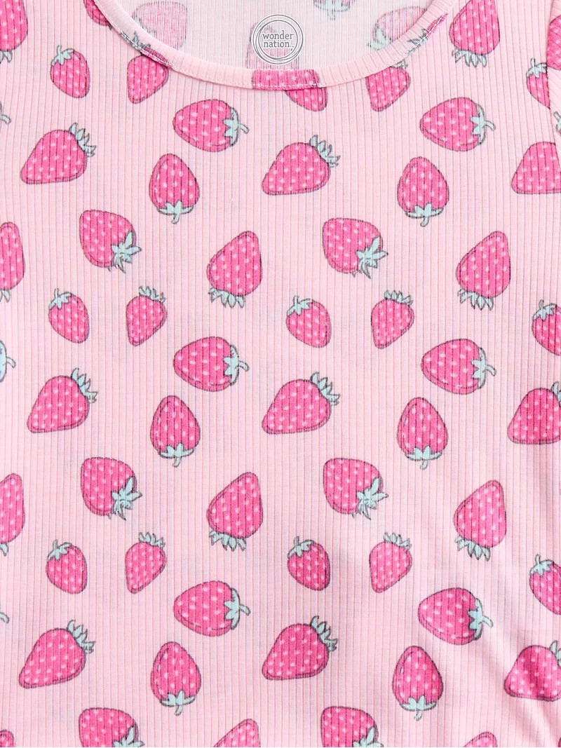 Wonder Nation Girls Ribbed Short Sleeve Top and Shorts Pajama Set, 2-Piece, Sizes 4-18 | Walmart (US)