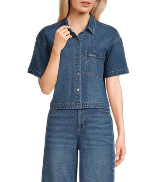 Button Front Denim Box Top | Dillard's