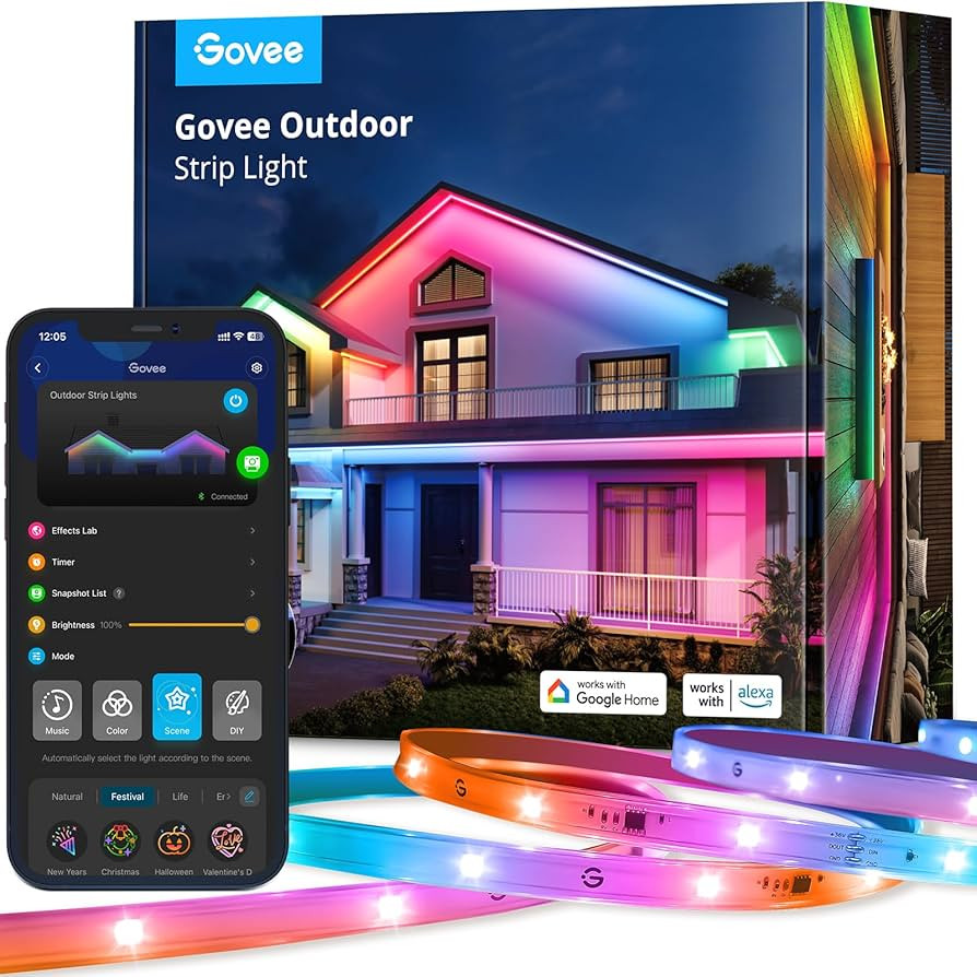 Govee Outdoor LED Strip Lights Waterproof 98.4ft, Halloween Decorations, WiFi RGBIC Outdoor LED S... | Amazon (US)