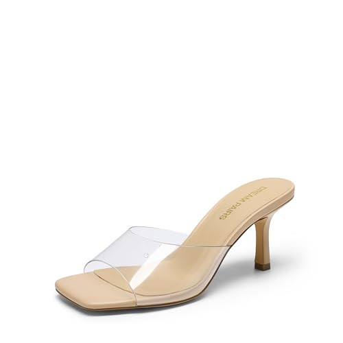 DREAM PAIRS 2026 Women's Kitten Heels Sandals – Square Toe Slip On Low Heels, Heeled Mules Footwear for Everyday, Dressy & Casual Occasions,Size 7.5,Nude/Clear,SDHS25004W | Amazon (US)