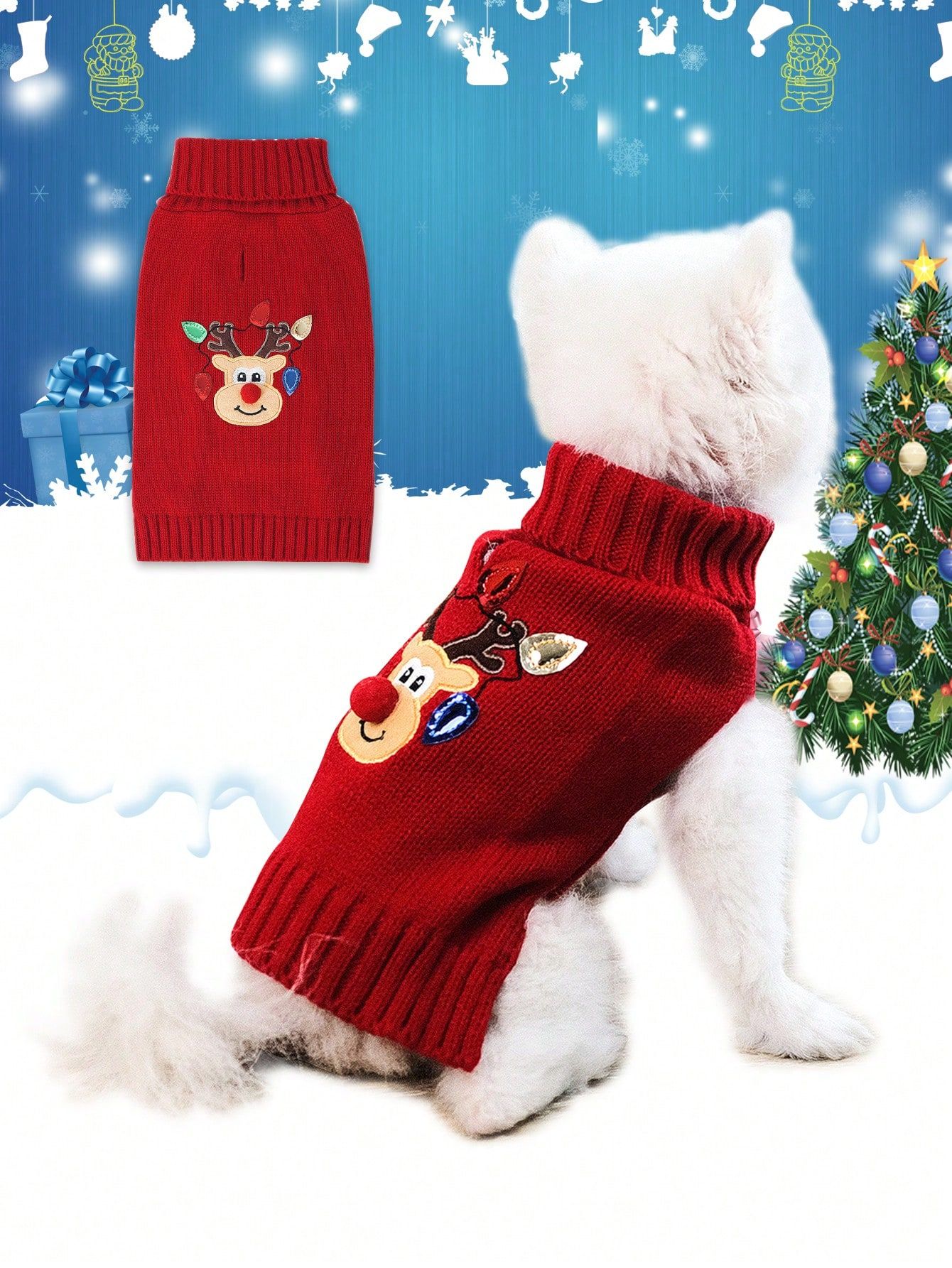 1pc Red Christmas Deer Pattern Soft, Stretchy, Thick And Warm Knitted Sweater For Pet Dog & Cat, ... | SHEIN