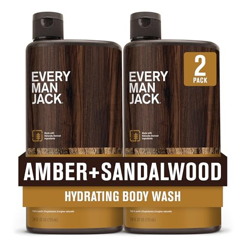 Every Man Jack Amber+Sandalwood Hydrating Mens Body Wash for All Skin Types-Cleanse, Nourish, and Hydrate Skin with Naturally Derived Ingredients-Paraben Free, Phthalate Free, Dye Free-24oz(Pack of 2) | Amazon (US)