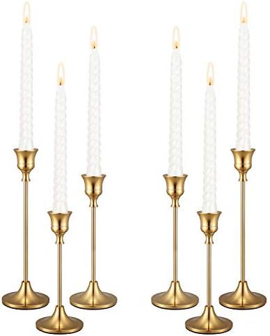 Amazon.com: PNAVMG Candle Holders,Set of 6 Candlestick Holders for Taper Candles, Brass Gold Mode... | Amazon (US)