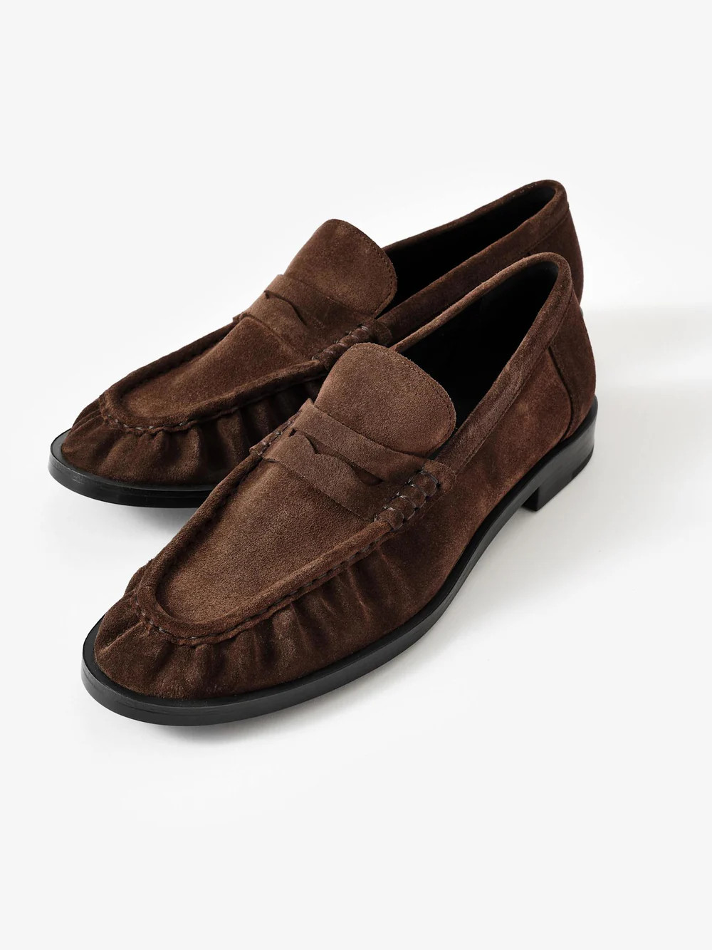 Gigi Brown Suede Penny Loafers | Mint Velvet