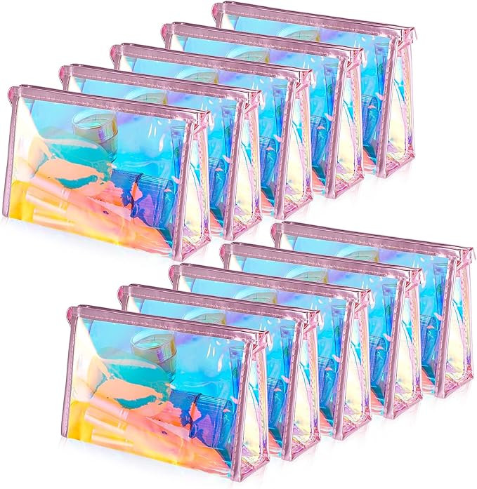 BESARME 10 Pcs Holographic Makeup Bags Bulk, Clear Bachelorette Bag Iridescent Pouch Portable Zip... | Amazon (US)