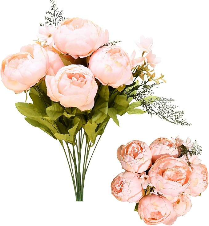 Mandy's Artificial Silk Spring Orange Peony Flowers 2 Bouquet for Home Wedding Decoration | Amazon (US)