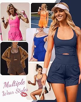 Wenlia Women Workout Romper Onesie with Padded Bras Sleeveless One Piece Outfits Shorts Atheletic... | Amazon (US)