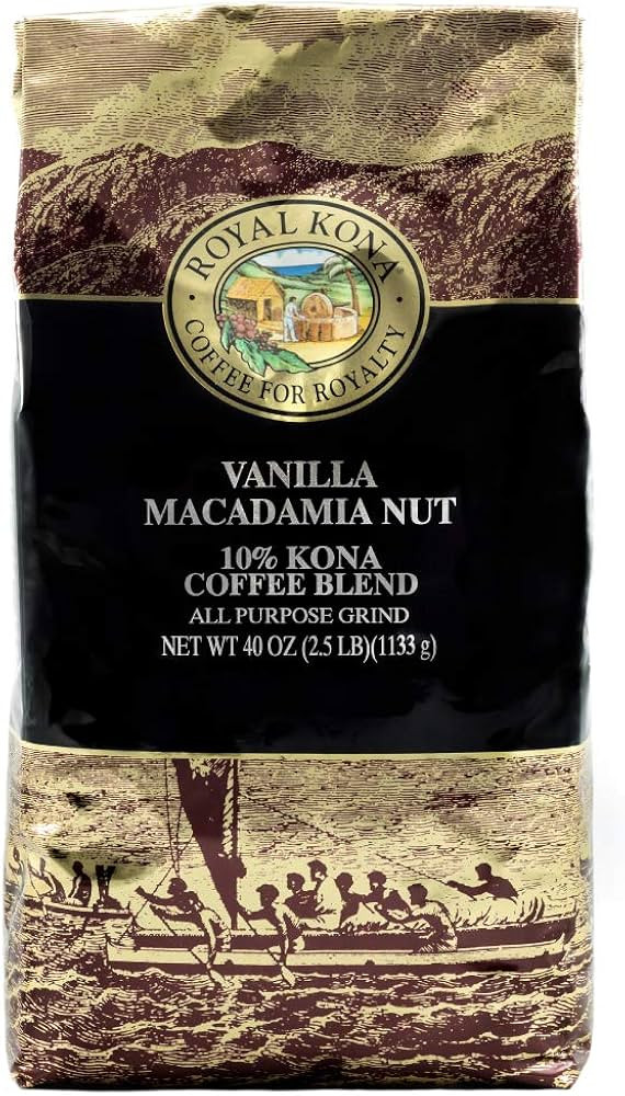 Royal Kona 10% Kona Coffee Blend, Vanilla Macadamia Flavor - Ground, 40 Ounce Bag | Amazon (US)