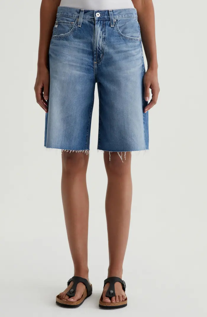 AG Hattie Raw Hem High Waist Long Denim Barrel Shorts | Nordstrom | Nordstrom