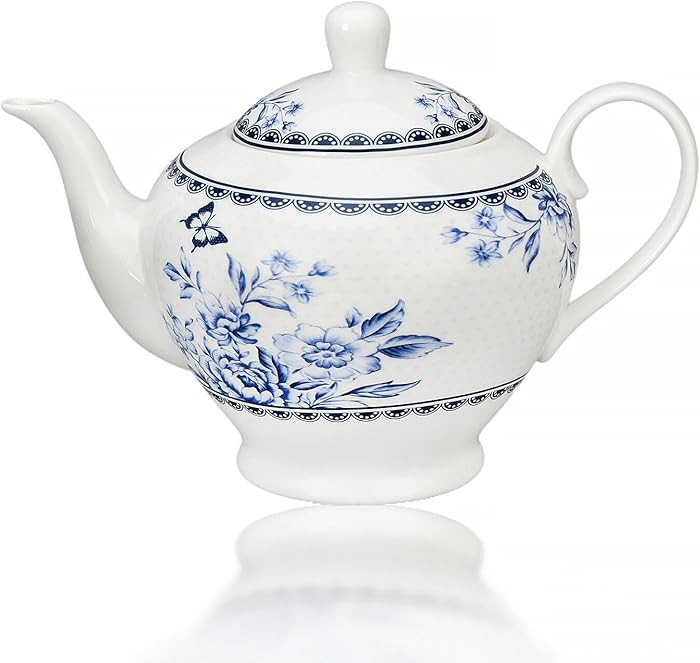 Vintage Indigo Porcelain Teapot 40 oz. Microwave & Dishwasher Safe Tea Pots for Tea, Pots for Wom... | Amazon (US)