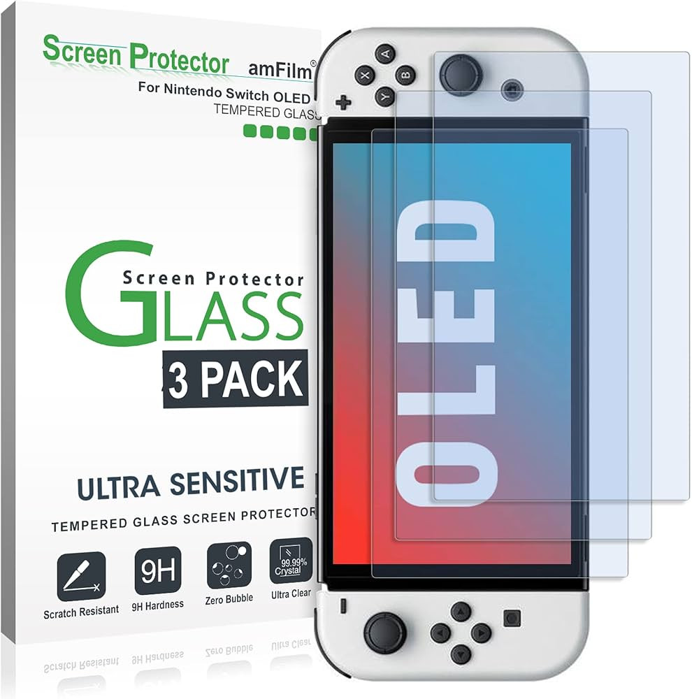 amFilm Tempered Glass Screen Protector Compatible with Nintendo Switch OLED model 2021 (3-Pack) | Amazon (US)