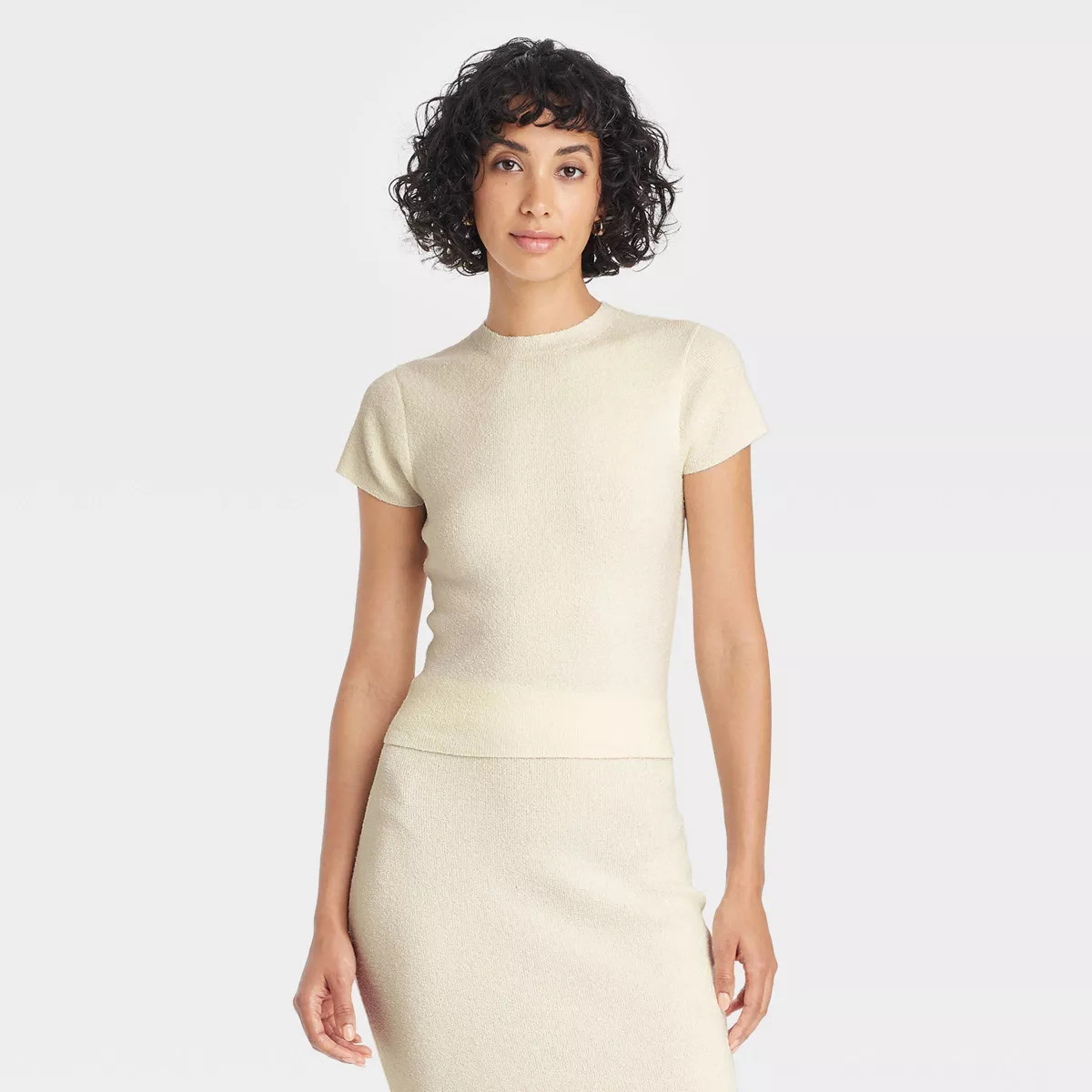 Women's Boucle Short Sleeve Crewneck Pullover Sweater - A New Day™ Cream S | Target