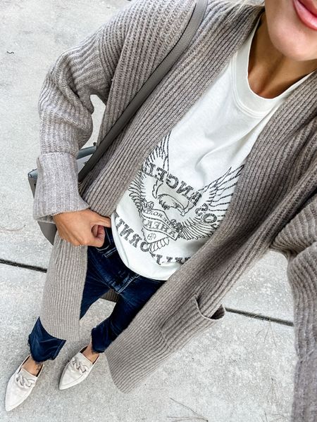 Fall outfit idea I’m loving! I am wearing an XS in the graphic tee and 25 in the denim! Linking a similar cardigan! 

Loverly Grey, fall outfit idea

#LTKSeasonal #LTKstyletip