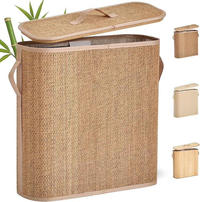 Bamboo Toilet Paper Storage Basket with Lid & Handle - 32L Large Capacity Handwoven Bathroom Orga... | Amazon (US)