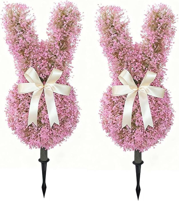Pink Bunny Shaped Topiary Tree with Ground Spike, 2 Pack Artificial Rabbit Topiary with Pink Flow... | Amazon (US)