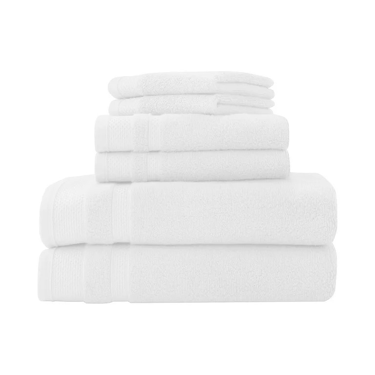 Hotel Style Luxury Bath Set, 100% U.S. Cotton, Arctic White, 6-Piece | Walmart (US)
