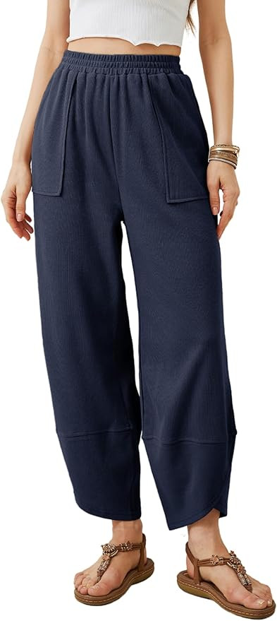 Xiaoxuemeng Womens Baggy Wide Leg Pants Casual Elastic Waisted Palazzo Harem Pants with Pockets | Amazon (US)