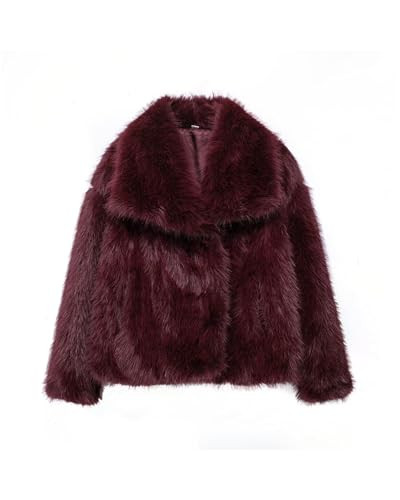 Fylovery Women Faux Fur Crop Jacket Lapel Collar Long Sleeve Oversized Fluffy Shearling Short Coat Winter Warm Fleece Furry Outerwear (Burgundy A, M) | Amazon (UK)
