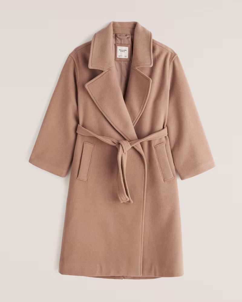 Women's Slouchy Belted Wool-Blend Dad Coat | Women's New Arrivals | Abercrombie.com | Abercrombie & Fitch (US)