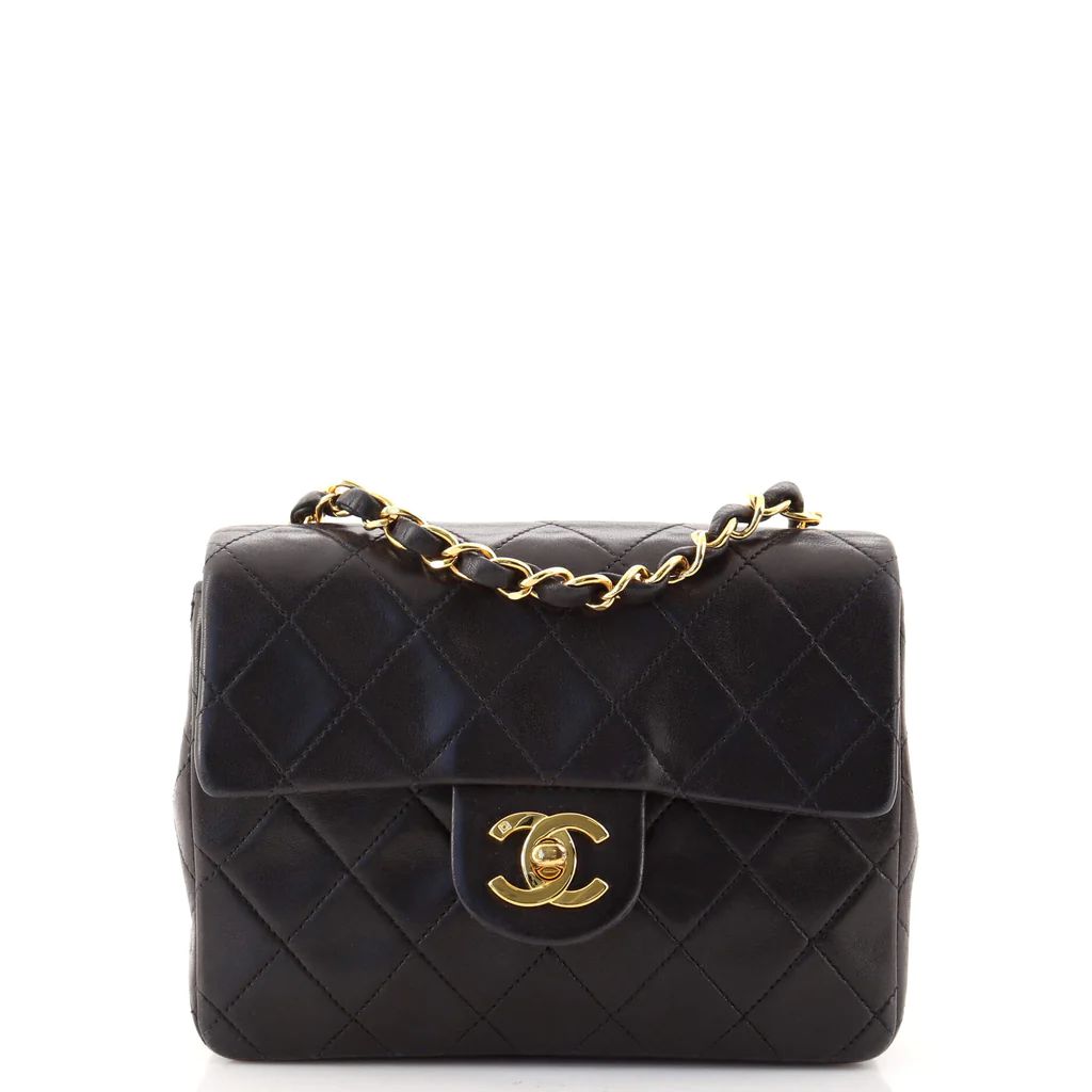 Chanel Vintage Square Classic Single Flap Bag Quilted Lambskin Mini Black 1430901 | Rebag
