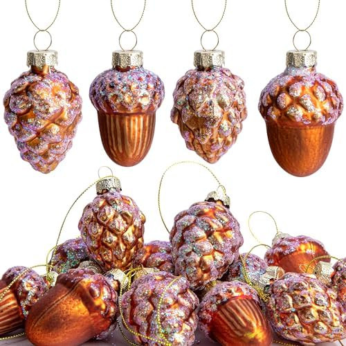 12 Pcs Pine Cone Glass Ornaments - Christmas & Fall Hanging Pinecone Glass Ornaments for Xmas, Th... | Amazon (US)