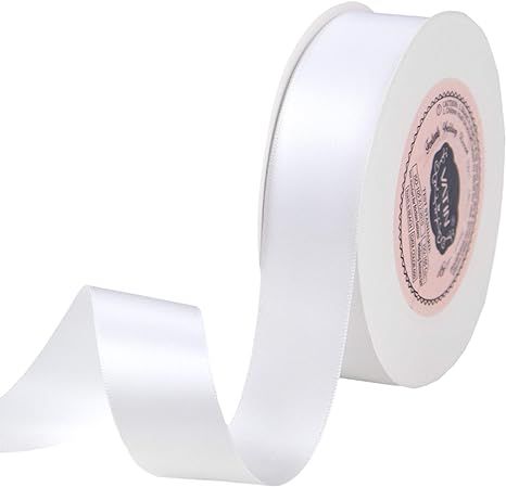 VATIN 1 inch Double Faced Polyester Satin Ribbon White - 25 Yard Spool, Perfect for Wedding, Wrea... | Amazon (US)