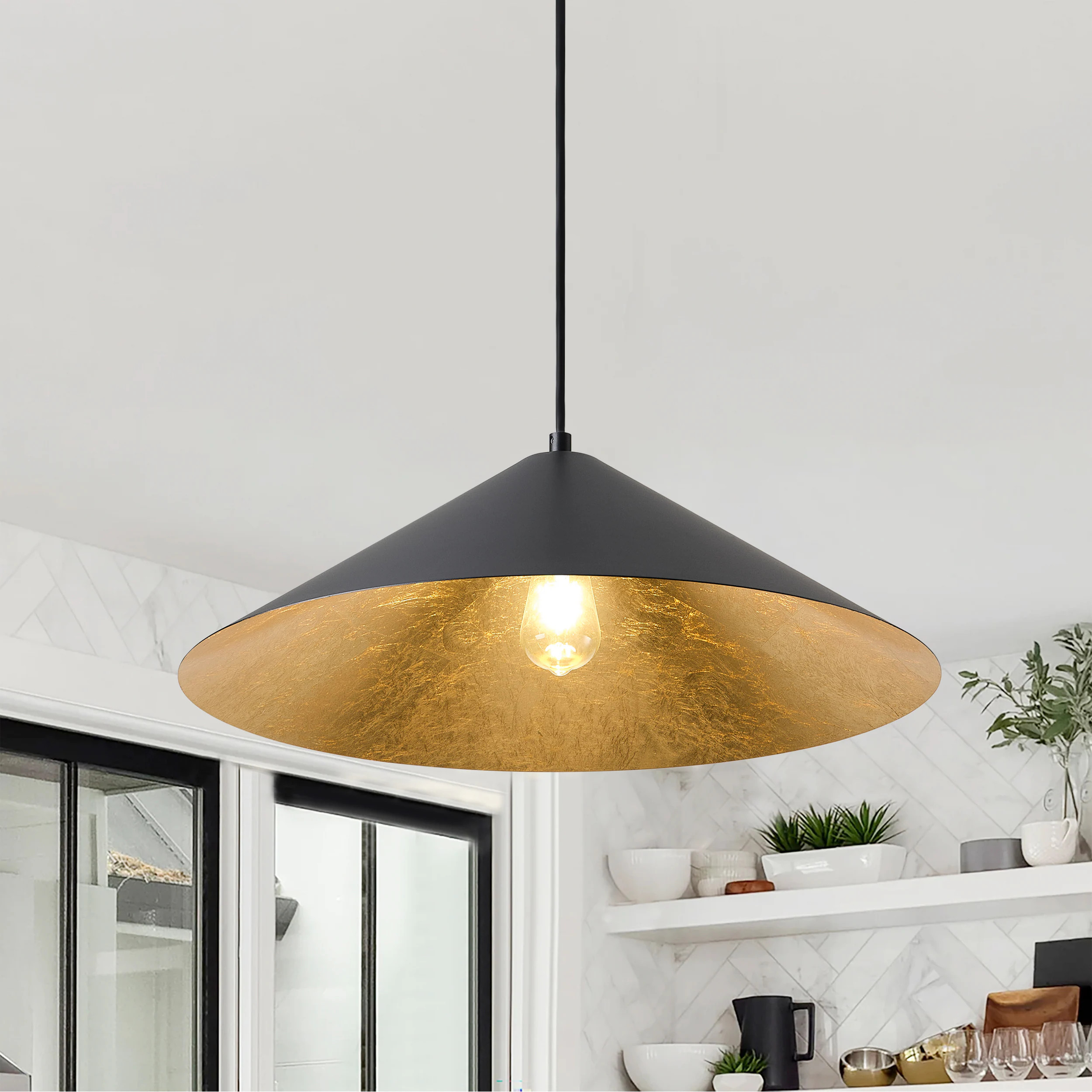 Aiwen 1 -Light Black Modern/contemporary Metal Cone Medium Hanging Pendant Light | JE-P6867 | Lowe's