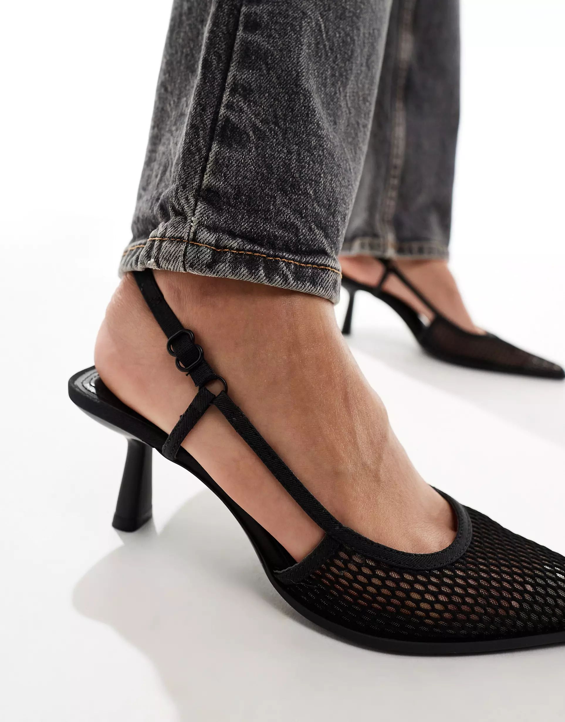Bershka mesh slingback kitten heels in black | ASOS | ASOS (Global)