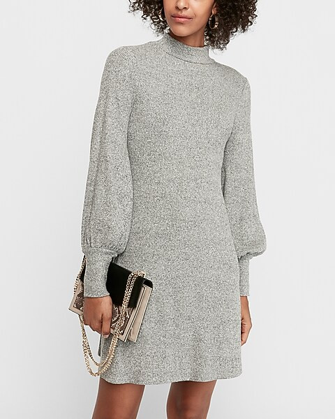 cozy ribbed mock neck trapeze shift dress | Express