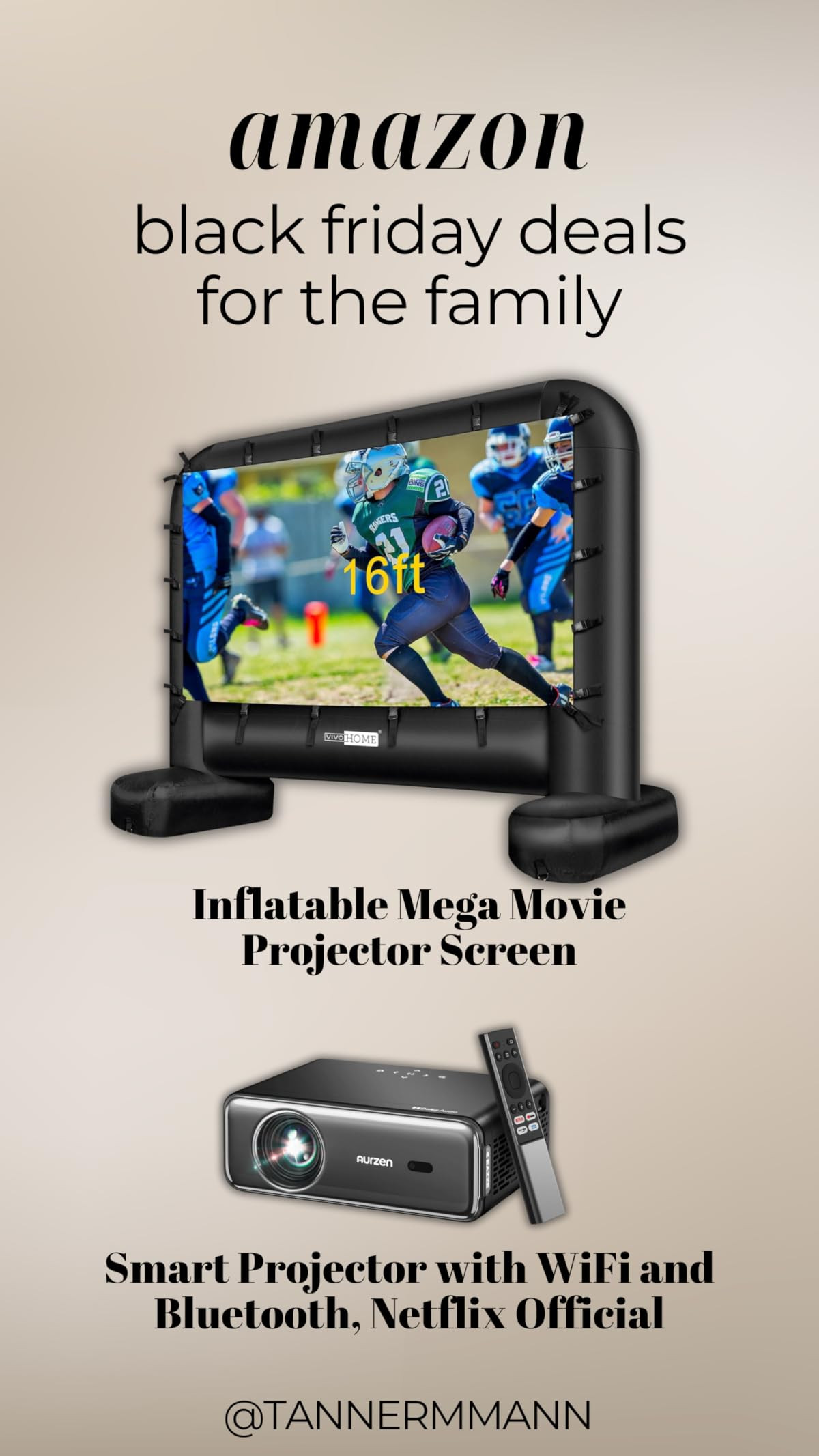 VIVOHOME 16 Feet Indoor and Outdoor Inflatable Blow up Mega Movie Projector Screen with Carry Bag for Front and Rear Projection | Amazon (US)