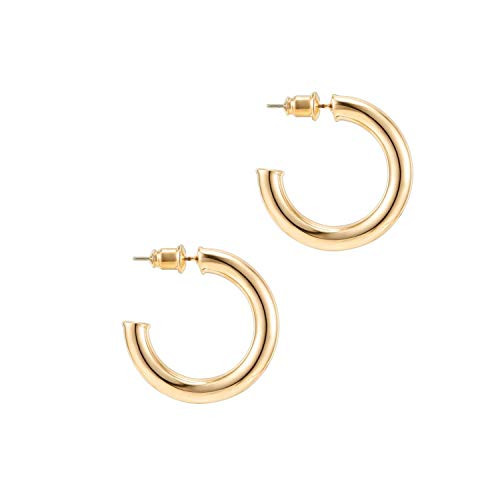 PAVOI 14K Gold Colored Lightweight Chunky Open Hoops | Gold Hoop Earrings for Women | Amazon (US)