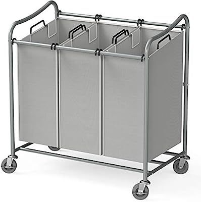 Simple Houseware Heavy-Duty 3-Bag Laundry Sorter Cart, Silver | Amazon (US)