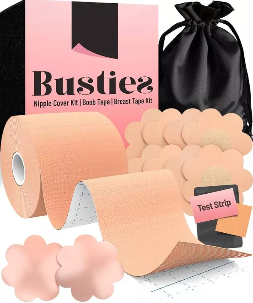 Busties Fabric Tape (100 Strips & 25 Dots) Avoid Fashion Mishaps with Body  Tape, Double Sided Dress (Clothing Tape/Skin Tape) 