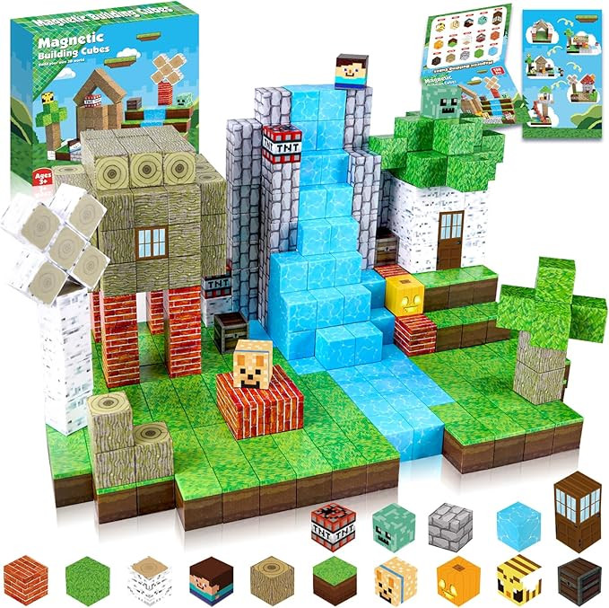 Magnetic Blocks-100PCS Magnetic Building Blocks Magnetic Cube Stacking, Build Forest World Set, S... | Amazon (US)