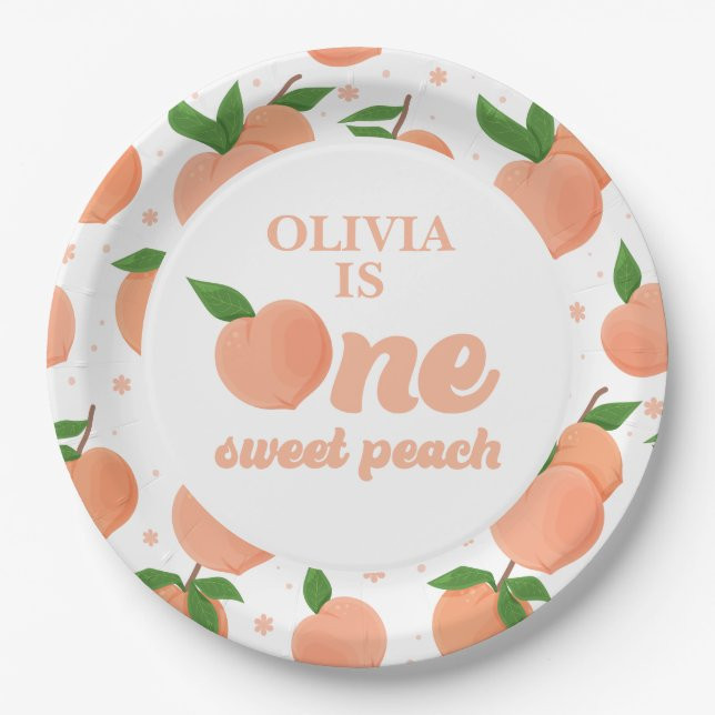 One Sweet Peach Birthday Paper Plates | Zazzle