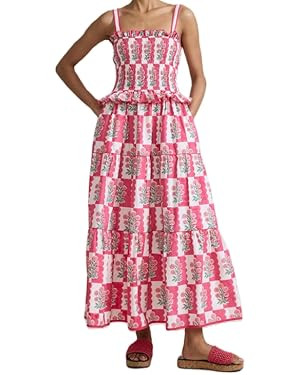 Women Sleeveless Smokced Ruffle Floral Maxi Dress Spaghetti Strap Sunflower Long Dress Boho Swing... | Amazon (US)
