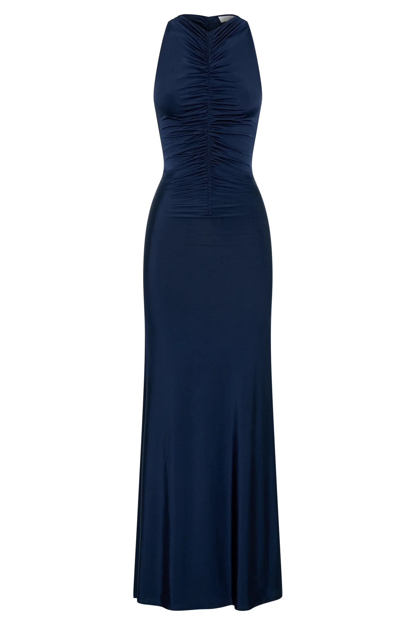 Slinky Ruched Halter Maxi Dress - Navy | MESHKI US