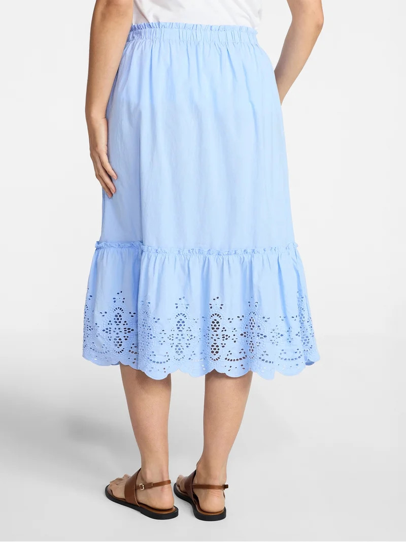 Time and Tru Women's Cotton Eyelet Hem Midi Skirt, Sizes XS-XXXL | Walmart (US)