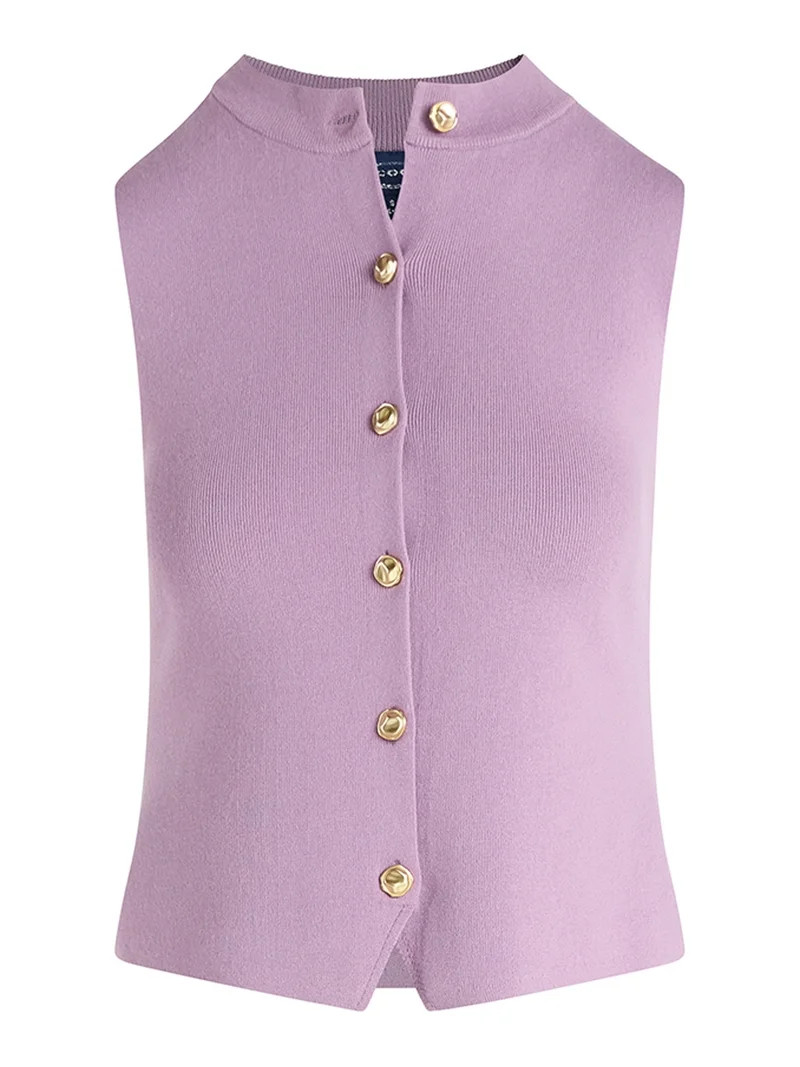 Scoop Women's and Women’s Plus Mockneck Sweater Vest with Gold Tone Buttons, Midweight, Sizes X... | Walmart (US)