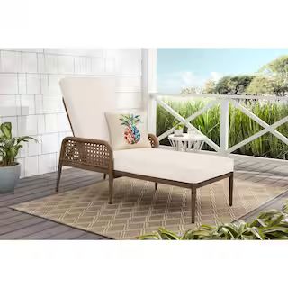 Hampton Bay Coral Vista Brown Wicker Outdoor Patio Chaise Lounge with CushionGuard Almond Tan Cus... | The Home Depot